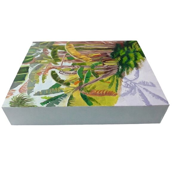 “Banana Trees“ Original oil painting on Cradled Wood Panel 8"w x 10"h x 2"d - Picture 4 of 9